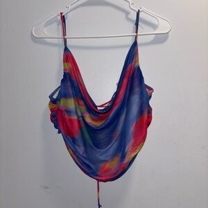 Blanc Club Shrug Colorful Lace up Draped Top